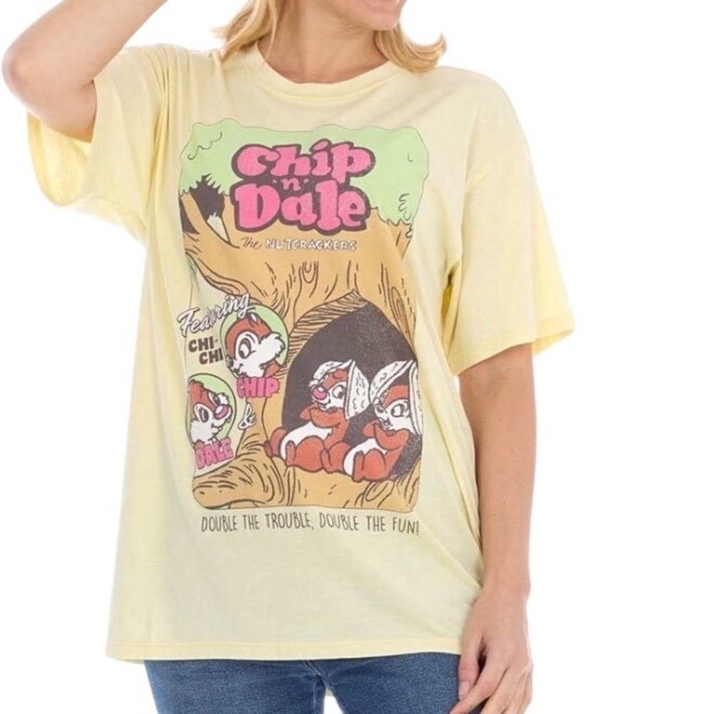 Disney Chip‎ n Dale Graphic Tee 2X Yellow Vintage Style Shirt New